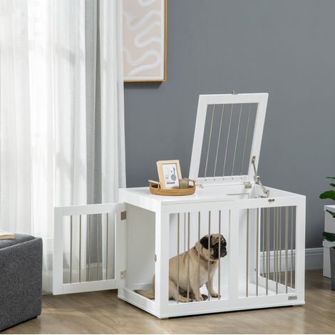 Jaula para perros de tamaño mediano 80 x 50 x 56,5 cm con puertas, blanca OKMYHOME (1/5)