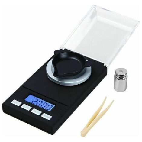 50gx 0.001g Balance de précision en milligrammes pour bijoux avec affichage à LED Balance électronique multifonction Balance de cuisine Balance de poche avec poids de calibrage,de dyk. (1/4)