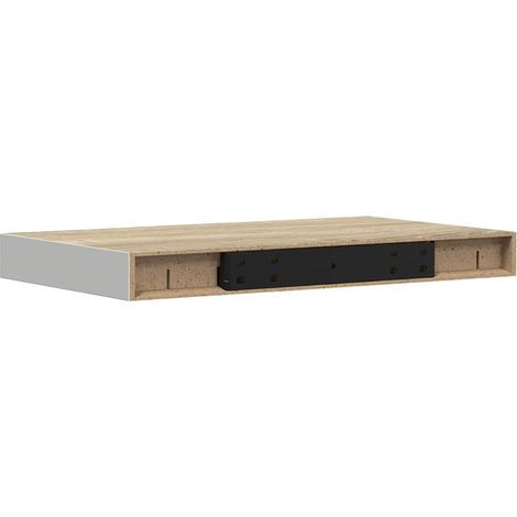 Étagères murales flottantes fixation invisible en MDF et métal chêne et blanc lot de 2, 2.94kg (1/5)
