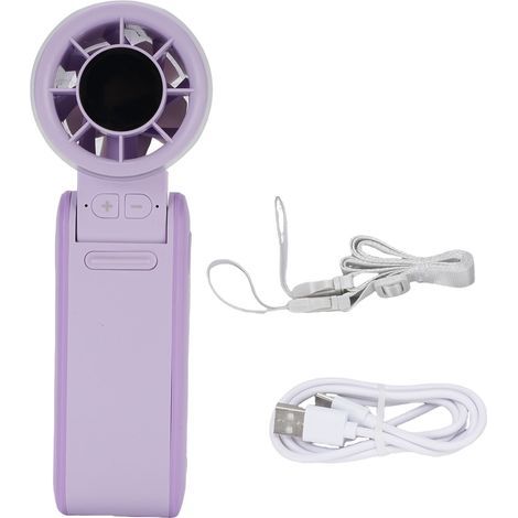 Ventilateur portable silencieux, alimenté par batterie rechargeable 4000 mAh, pliable et compact, avec affichage numérique, dimensions : 5,8 x 5,3 x 16,9 cm, violet. (1/5)