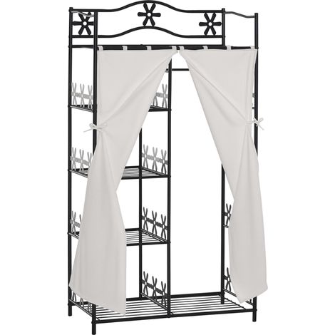 HOMCOM Armoire Chambre adulte Penderie Vêtement Dresseng Multi Rangements 5 étagères 84L x 42l x 159H cm métal Noir 2 Rideaux Blanc