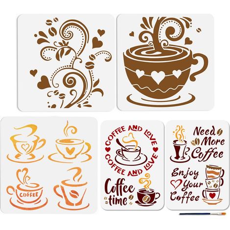 5 pochoir pour Café Latte 30 x 30/29.7 x 21cm Réutilisable avec Pinceau pour Travaux Manuels Décoration Murale Fenêtre Bois (1/5)