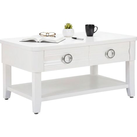 Dmora - Mesa de café Taylor, Mesa de centro baja, Revistero para sofá, Estante de la sala de estar, 90x60 h47 cm, Blanco