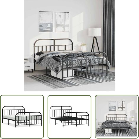 The Living Store Bettgestell mit Kopf- und Fußteil Metall Schwarz 135x190 cm - Bettes Gestell - Doppelbett - Metallbett - Schwarzes Bett - Boxspringbetten (1/5)