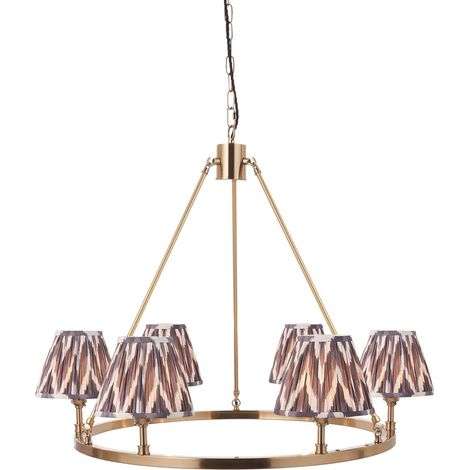 Endon Chester Suspension en laiton vieilli brossé avec abat-jour en tissu zigzag gris perle 16 cm 6 x B22