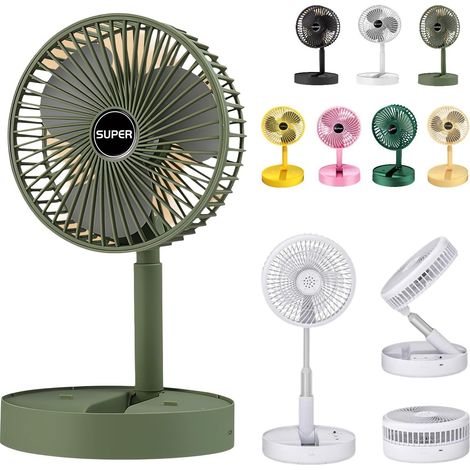 Ventilateur télescopique pliable – Ventilateur de bureau portable rechargeable par USB pour voyage, ventilateur sur pied silencieux(L-vert) (1/5)