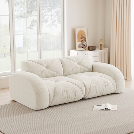 Canapé sans cadre, canapé modulaire 2 places, mousse haute densité 32D, adapté au salon, tissu chenille confortable, design antidérapant, aucun montage requis, blanc