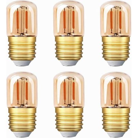Mini ampoule LED tubulaire,1W T28 Edison Ampoule à filament LED E27 Base à vis 2200K Ampoule blanche chaude-verre ambré-220V,6Pcs (1/5)