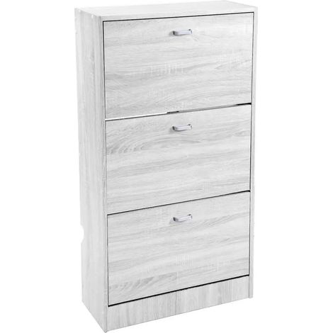 Schuhschrank Atena in Weiß, 63 x 24 x 115 cm, 3 Klappen, 4 Fächer, modernes Design