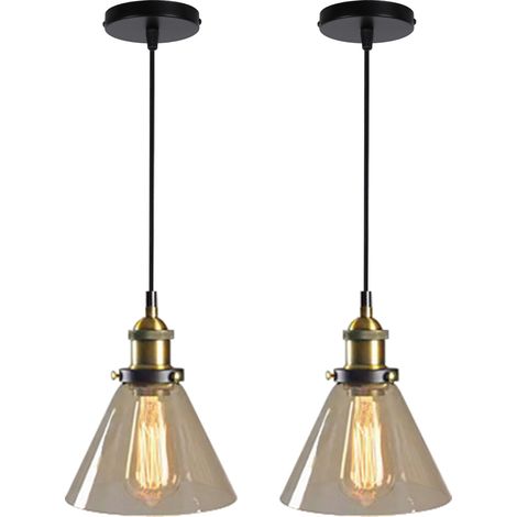 2PCS Lustre Rétro Suspension Luminaire D'Intérieur Industriel E27 Plafonnier En Verre Noir Pour Chambre Cuisine Salon Restaurant