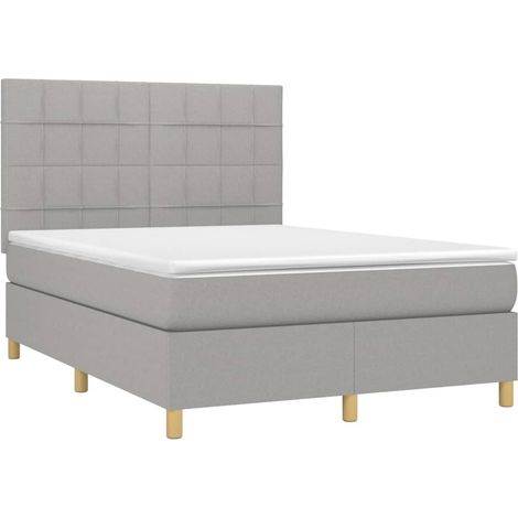 Box Spring Bed with Mattress&LED Light Grey 140x200 cm Fabric vidaXL