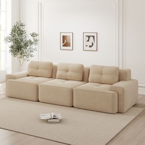Modulsofa 3-Sitzer 74 cm Sitztiefe Beige Cord mit Tiefsitz und montagefreiem Design (1/5)