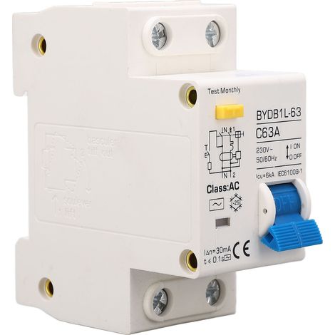 63A 30mA 1P+N 230V AC Fehlerstromschutzschalter - Miniatur-DIN-Schienen-Fehlerstromschutzschalter 6kA