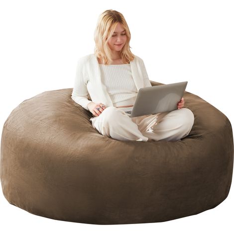 Pouf a sacco per adulti 120 x 120 x 60 cm pieghevole, poltrona relax lavabile colore caffè OKWISH (1/5)