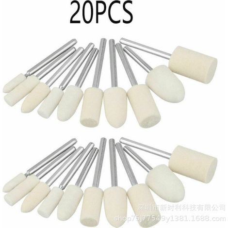 Ensemble de 20 têtes de polissage en laine de haute qualité (4, 6, 8, 10, 12 mm, diamètre de poignée de 3 mm) pour meuleuses électriques. (1/5)