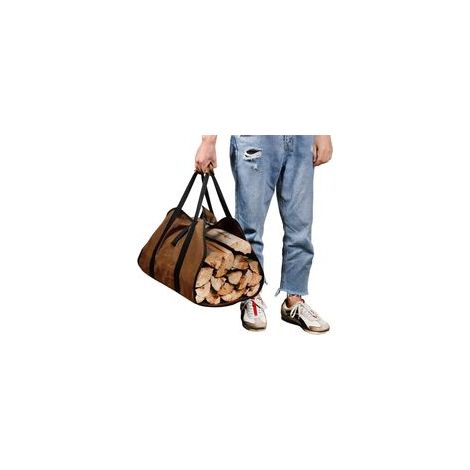 Sac de Transport pour Bois de Chauffage, Toile Sac à Bûche Cheminée, Sac Transport Buches Résistant à Eau, Accessoires de Cheminée Pliables, Idéal pour Poêles à Bois, Camping, Plage (Marron)