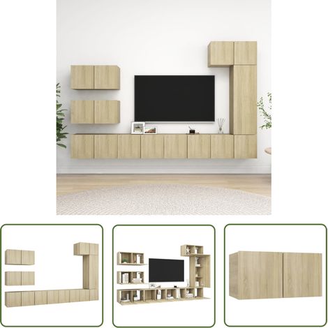 The Living Store Ensemble de meubles TV 8 pcs Chêne sonoma Bois d'ingénierie - Meuble Tv Mural - Meuble Tv Suspendu - Meuble Tv Chêne - Meuble Hifi - Rangement Salon (1/5)