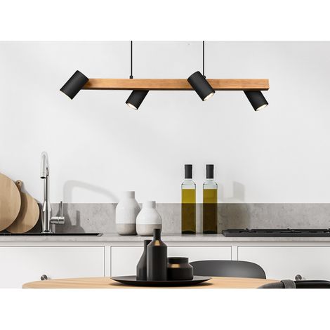 Holzbalken Pendelleuchte MARLEY 4-flammig Schwarz, Breite 80cm (1/5)
