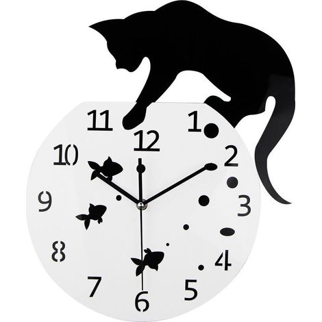 Fishbowl Chat Horloge/Horloges Murales Créatives/Maison BRICOLAGE Décoration Montre/Chat sur Horloge Salon Miroir 3D Conception Murale (1/5)