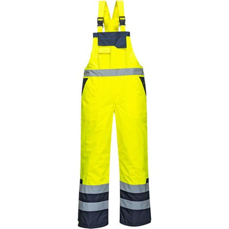 Peto bicolor Contrast con forro, tiras ajustables Multi-bolsillos banda reflectante en cintura S489 XS Amarillo