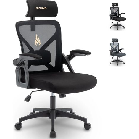 Symino Chaise de Bureau, pivotante, Ergonomique, avec appuie-tête réglable, accoudoirs, Support Lombaire, Fonction Bascule rotative, Chaise en Filet, protège Le Dos, 150 kg Grey