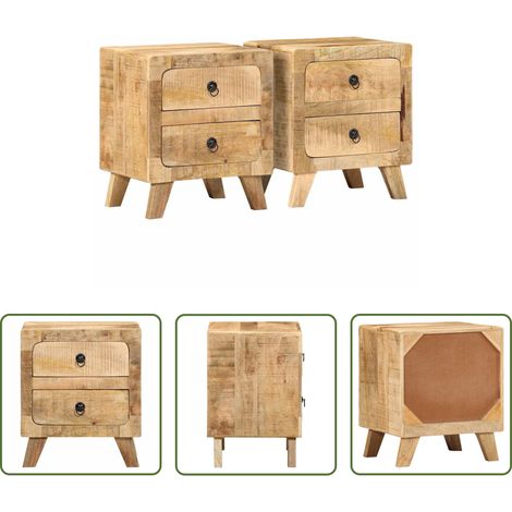 Bois de manguier - Table de chevet 2 pcs 40x32x46 cm bois massif de manguier brut (1/5)