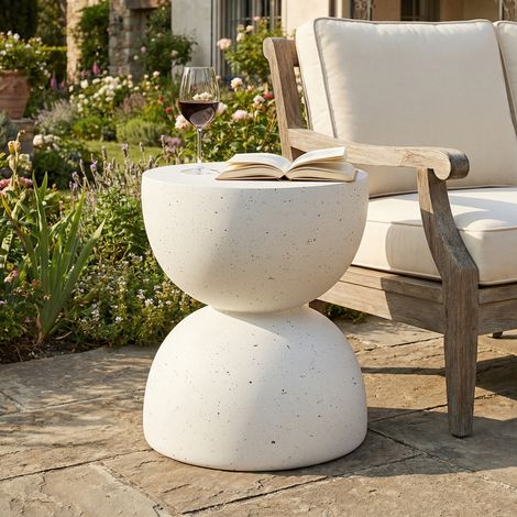 Table d’appoint MgO moderne intérieur extérieur,déco jardin balcon piscine finition Terrazzo White.