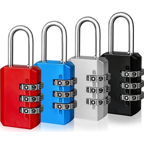Lot de 4 Cadenas Valise,Petit Cadena,Cadenas à Code 3 Chiffres pour Valises,Salles de Sport,Voyages,Casiers Scolaires (Multicolore4) (1/5)