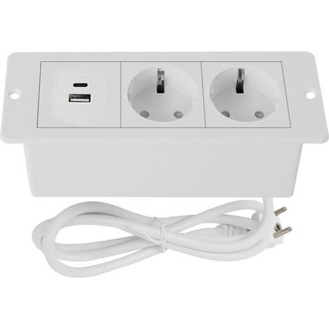 Prise de table rétractable PD20W, charge rapide, prise 2 voies intégrée avec plusieurs prises USB pour bureau et cuisine (blanc) (1/4)