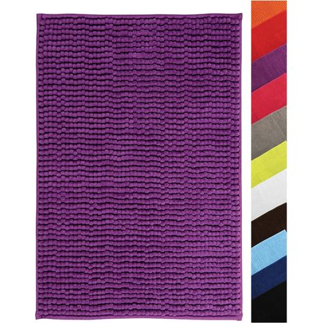 1 Tapis De Bain Microfibre Chenille 60x60 Cm Antidérapant Lavable Machine Violet Salle De Bain (1/5)