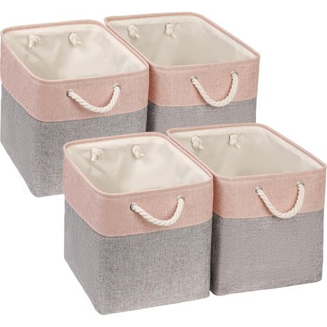 4 Paniers de Rangement,33x33x33cm Cube Tissu Compatible Kallax,Boîte Métal Gris Rose