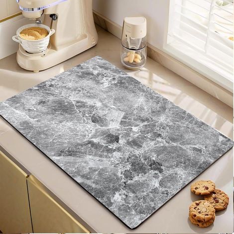 Alfombrilla escurridora de platos de 2 piezas, 40 x 30 cm. Alfombrilla escurridora para encimera de cocina, cafetera. Mármol. (1/4)