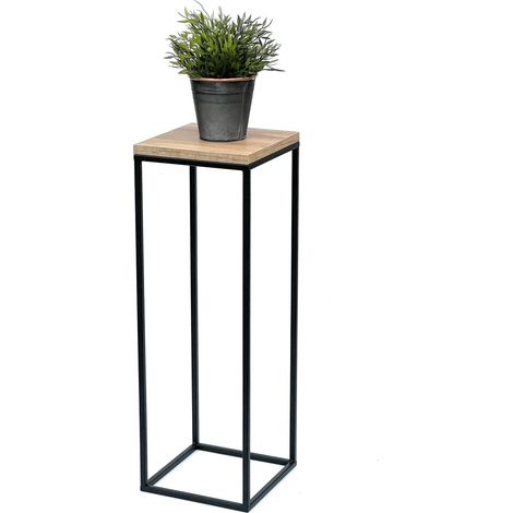 DanDiBo Blumenhocker Metall Holz Schwarz Eckig 100 cm Blumenständer Beistelltisch 96353 Blumensäule Modern Pflanzenständer Pflanzenhocker