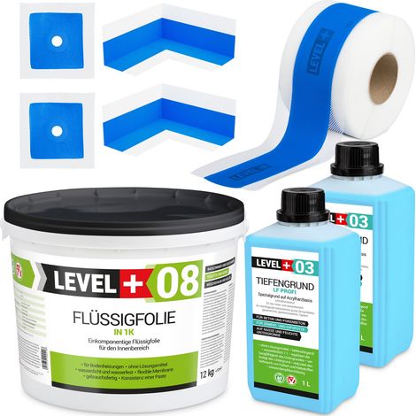 LEVEL+ Dichtset für Duschabdichtung Bad Dichtband Flüssigfolie 12kg SET303 (1/4)
