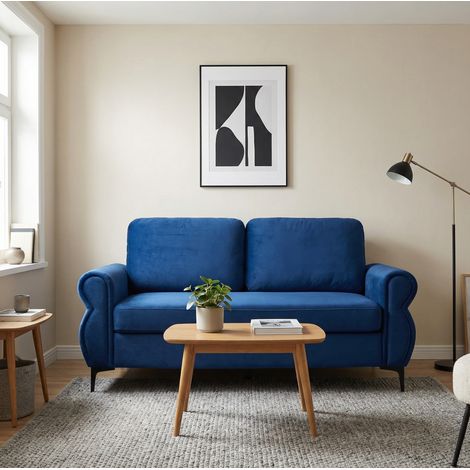 Divano in tessuto poliestere blu con piedi in metallo, 173,5 cm, molle insacchettate e schiuma HR, compatto (1/5)