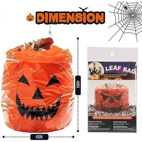 Sacs poubelle en plastique en forme de grande citrouille pour Halloween, décoration de jardin, pelouse et maison. Accessoires pour une fête d'Halloween réussie (1/5)