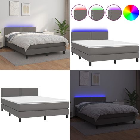 Sommier à lattes de lit avec matelas et LED Gris 140x200 cm - Lit Plateforme - Lit Design - Lit Moderne - Lit Capitonné - Lit Avec Rangement - Home & Living