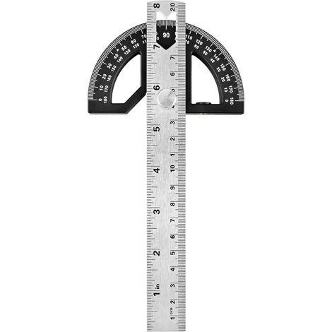 Règle d'angle rapporteur – Jauge réglable en acier inoxydable avec mesure de 0 à 180 degrés pour travaux de menuiserie (noir, 20,3 cm, alliage)