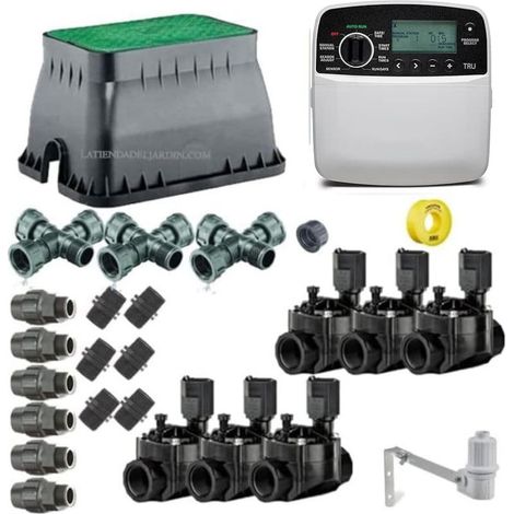 Kit Riego Automatico 6 zonas 24V Rain Bird para Tuberia 32mm Incluye Programador, Electrovalvulas y Accesorios (1/5)