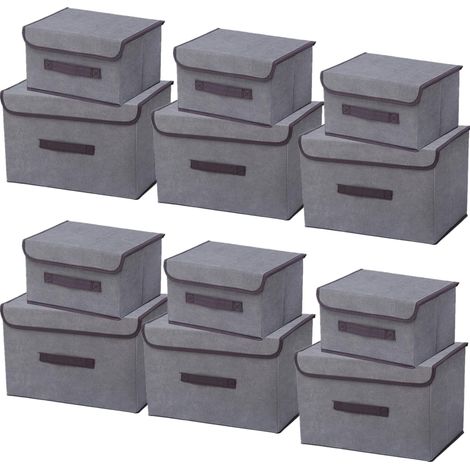 12 Boîte de Rangement Tissu, Couvercle, Poignée, Pliable, Placard, Vêtement, Jouet