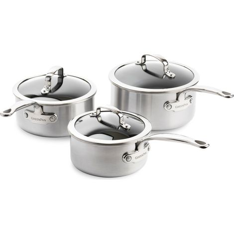 Greenpan - Série de 3 Casseroles Première 16 cm, 18 cm et 20 cm avec Couvercle