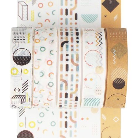BelleRise - Lot de 5 rouleaux de ruban adhésif décoratif fin et créatif pour les arts, le bricolage, les bullet journals et les agendas. (1/5)