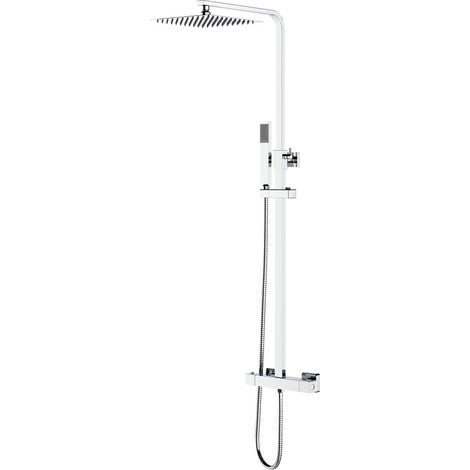 Duschsystem Duschgarnitur Chrom eckig mit Regendusche Handbrause Thermostat und Duschstange Duschsystem Duschgarnitur Chrom eckig mit Regendusche Handbrause Thermostat und Duschstange (1/5)