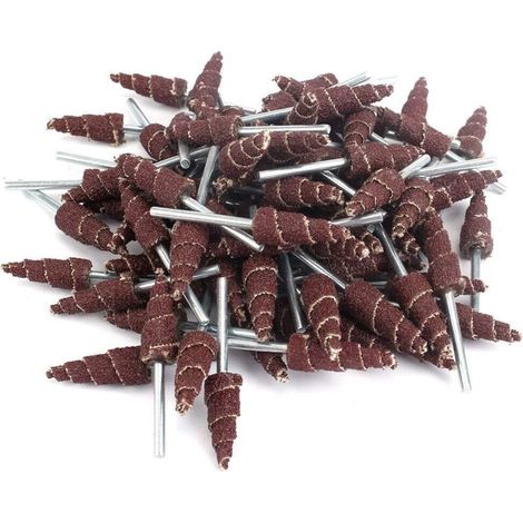 Lot de 20 disques abrasifs à lamelles coniques, 3 x 10 mm, grain 80, pour le ponçage, l'ébavurage, le polissage et le meulage, avec tige de 3,2 mm, pour outil rotatif (1/5)