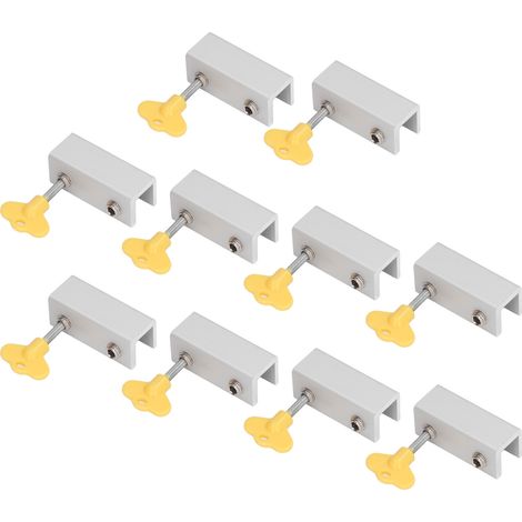 Verrou coulissant pour fenêtre 10 pièces, double trou réglable, butée de porte en alliage d'aluminium avec clé, sécurité pour maison et bureau, argent (1/5)