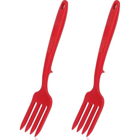 2 forchette da cucina flessibili in silicone, 30 cm, resistenti al calore, per mescolare, frullare, sbattere le uova e cuocere al forno, rosse (1/5)