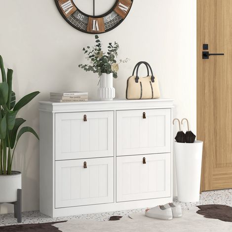 Schuhschrank für 20 Paar Schuhe, Schuhaufbewahrung, 4 Klappschubladen, verstellbare Einlegeböden, 105 x 24 x 82,5 cm, weiß