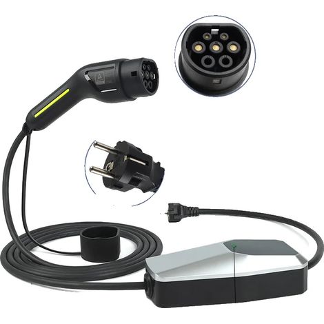 Cargador para vehículos eléctricos, compatible con tipo 1/2, corriente de carga ajustable, monofásico T2 16A, 10 metros (1/2)