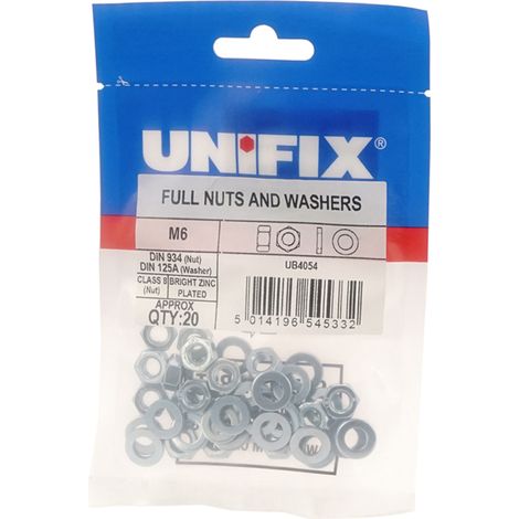 Unifix Class 8 Full Nuts & Washers M6 - Box of 100 (1/2)