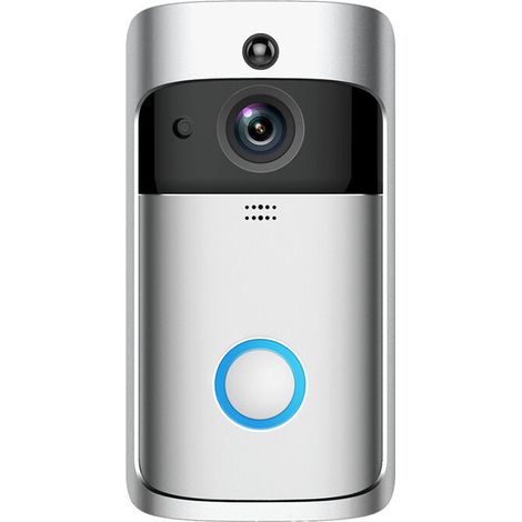 Caméra de sonnette vidéo étanche IP65 sans fil, conversation bidirectionnelle, détection de mouvement PIR, vision nocturne, argent